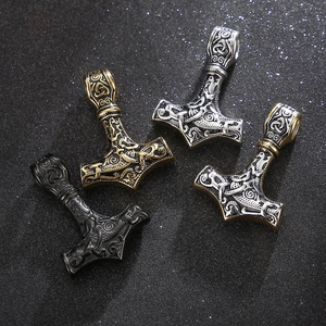 Men's Viking Mjolnir pendants in gold, silver and black steel with Nordic engravings