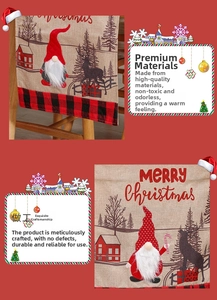 Detail of Christmas table runner with gnome print and red black plaid patterns