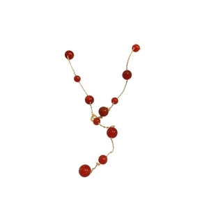Gold-plated red agate beaded necklace, minimalist vintage luxury style clavicle chain