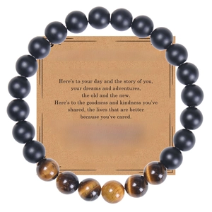 Coffret cadeau bracelet en perles d'oeil de tigre pour 60e anniversaire avec carte de voeux