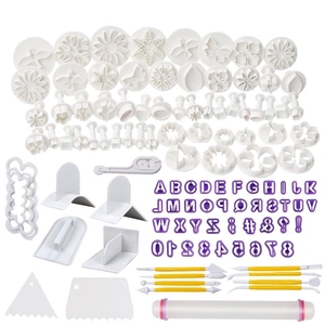 33-piece set of fondant baking tools including cutters, letter stamps and rolling pin