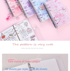 Detail of 6-ring binder notebook with 80 pages of grid paper and cute cartoon PVC cover