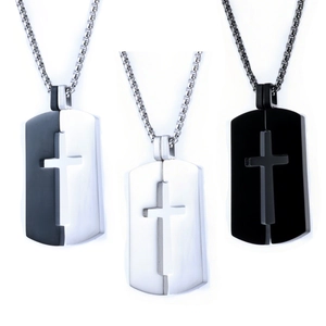 Collier Pendentif Croix Bicolore Acier Inoxydable 316L Creux Plaque Militaire Bijoux Style Gothique Punk Pour Hommes Et Femmes