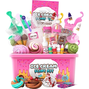 All-in-one Ice Cream Slime Kit with soft clay and glue in a pink storage box