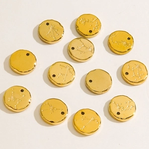 10mm 14k gold plated zodiac pendants set in titanium steel for DIY jewelry making
