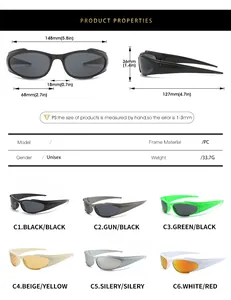 Detailed size guide and specifications for Y2K cat eye sports cycling sunglasses