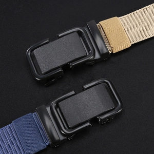 Men's tactical nylon belt with quick-release metal buckle in khaki and navy blue