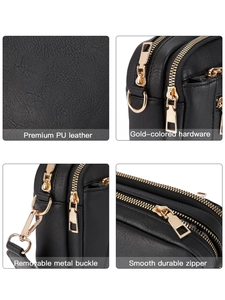 Detail of premium PU leather texture with gold-tone hardware and smooth zipper on crossbody bag