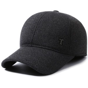 Winter baseball cap for men with ear protection in charcoal grey wool blend fabric