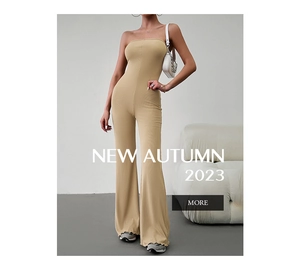 Detail of elegant khaki strapless knitted wide-leg jumpsuit for 2023 autumn fashion