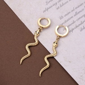 Fashionable gold snake drop earrings in stainless steel for women with hoop closure