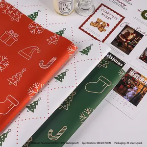 Waterproof Christmas wrapping paper with tree and snowflake patterns, 58x58cm per sheet