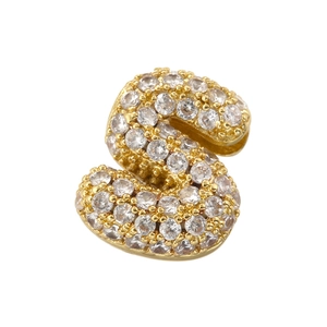Macro shot of 3D letter S pendant with gold plating and sparkling zircon micro-pave setting