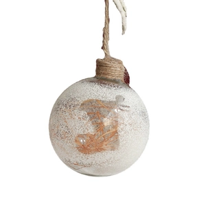 Clear glass Christmas ball with inner dry grass landscape and white snowflake coating