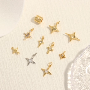 Cross Star Charms Pendants Copper Gold Plated Micro Inlaid Zircon DIY Jewelry Making Accessories Necklace Components