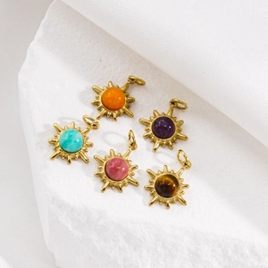 French vintage starburst pendants in gold stainless steel with colorful gemstones