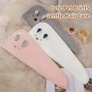 Absorbent coral fleece hair drying towels with cartoon rabbit and koala animal ears