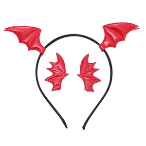 Three-piece red bat wing headbands and clips set with a high-gloss finish for Halloween