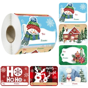 Étiquettes de Noël en rouleau avec 6 motifs de bonhomme de neige et de renne festifs