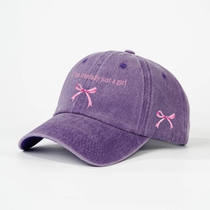 Purple washed cotton baseball cap with I'm literally just a girl pink embroidery