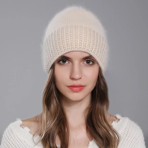 Berretto In Maglia Pelo Di Coniglio Angora Donna Misto Cashmere Caldo Inverno Strass Filo Metallico Casual Morbido