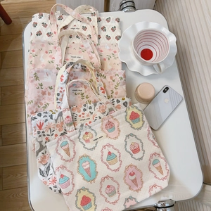 Süße Blumen Baumwolle Canvas Handtasche Kaninchen Print Tote Bag Mit Reißverschluss Frische Kleine Einkaufstasche Lunch Pouch