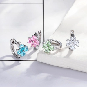 Clover Hoop Earrings Copper Zircon Heart Flower Sweet Simple Dainty Jewelry For Women