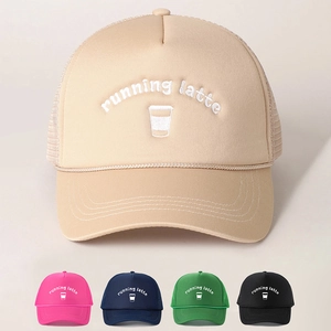 Cappello Trucker In Rete Ricamato Running Latte Tazza Di Caffè Poliestere Spugna Traspirante Sport All'aperto Regolabile Visiera Curva