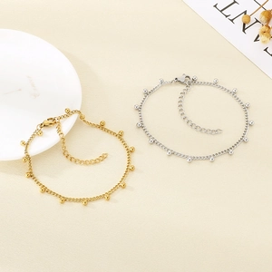 Minimalist gold and silver beaded ankle bracelets with lobster clasp and extension chain