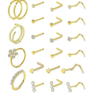 Stainless Steel Nose Rings And Studs Piercing Jewelry Hoop L Shaped Screw CZ Inlaid For Women Men Unisex