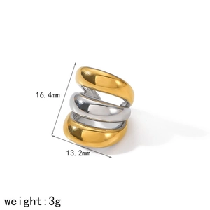 Detailed size chart of triple-layer gold and silver plated stainless steel ear cuff