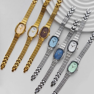 GEDI minimalist oval dial women's quartz watches with multi-color pearl faces and steel bands