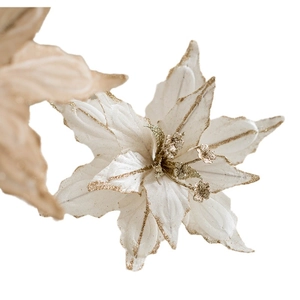 Velvet artificial Christmas flower with gold glitter trim for festive tree decoration