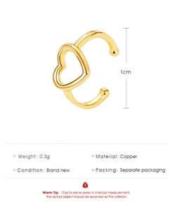 Detalle del pendiente de clip de corazón dorado de 1cm con especificaciones de peso