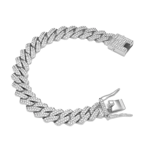 Silver 13.8mm iced out Cuban link chain necklace with sparkling crystals and box clasp