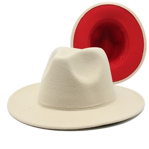Chapeau Fedora bicolore en laine de style anglais, extérieur beige et revers rouge