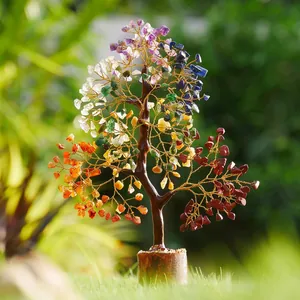 Crystal Money Tree Natural Gemstone Bonsai With Wood Base Handcrafted Copper Wire Life Of Tree Decor For Home Office