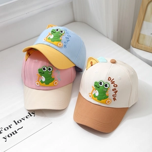 Kids dinosaur baseball cap set with cartoon embroidery and breathable cotton fabric