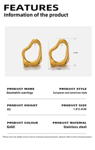 Dettaglio degli orecchini geometrici placcati oro 18K con specifiche di peso e misura
