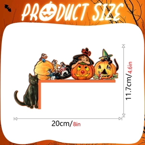 Detailed size specifications of Halloween wooden door corner decor with bat and witch motifs