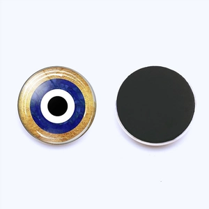 Blue Turkish evil eye fridge magnet with 25mm round crystal glass and gold-tone metallic rim