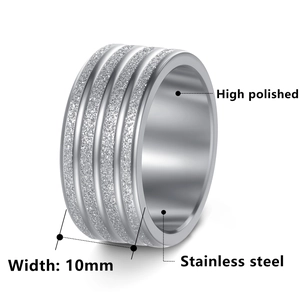 10mm wide stainless steel matte three-groove ring with high polished edges