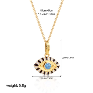 Detailed size specifications of 18K gold evil eye pendant necklace with blue center stone