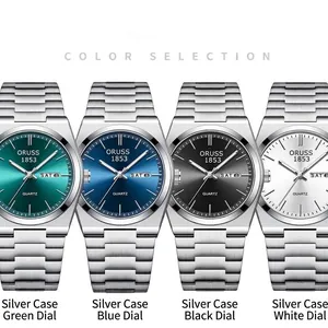 Montres à quartz en acier inoxydable pour hommes avec affichage jour et date