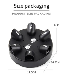 Close-up of a 6-player electric shock polygraph toy showing 14.5cm diameter and 6cm height