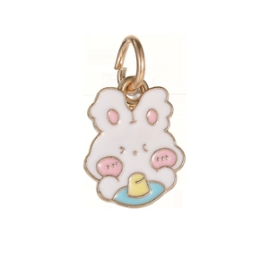 Colorful rabbit enamel charms in pink and white with gold frames for DIY jewelry making