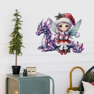 Christmas fairy and purple dragon wall sticker for living room and bedroom decor