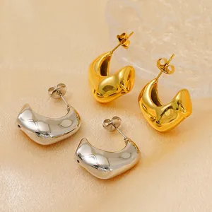 Polished titanium steel chunky U-shaped hoop earrings in gold and silver finishes