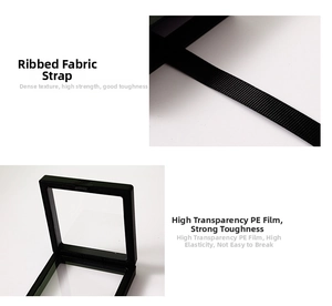 Detail of high transparency PE film and durable black ribbed ribbon on jewelry box