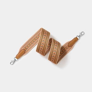 Ethnic style woven wide shoulder strap with chevron pattern and leather swivel hooks